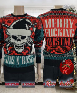 Guns N Roses Big Skull With Santa Hat Signature Logo Merry Fucking Christmas Ugly Christmas Sweater rem