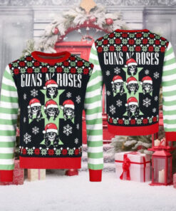 Guns N Roses Cross Logo Skeletons With Santa Hats Christmas Jumper Multicolor Ugly Christmas Sweater rem