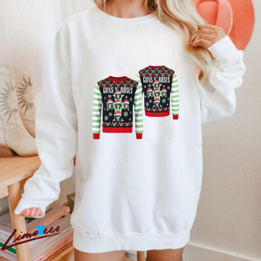 Guns N Roses Cross Logo Skeletons With Santa Hats Christmas Jumper Multicolor Ugly Christmas Sweater rem