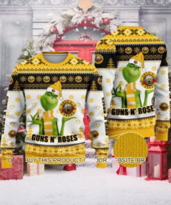 Guns N Roses Grinch Stole The Logo Knitted Yellow Ugly Christmas Sweater rem