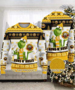 Guns N Roses Grinch Stole The Logo Knitted Yellow Ugly Christmas Sweater rem