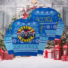 Guns N Roses Iconic Skull Images Band Wearing Santa Hats Blue Knitted Ugly Christmas Sweater