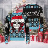 Guns N Roses Iconic Skull With GNR Santa Hat With Snowflake Pattern Knitted Black And Blue Ugly Christmas Sweater rem