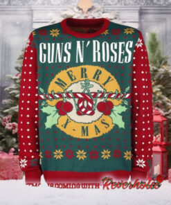 Guns N Roses Merry Xmas Guns Candy Crane Logo Holiday Theme 2024 Knitted Ugly Christmas Sweater