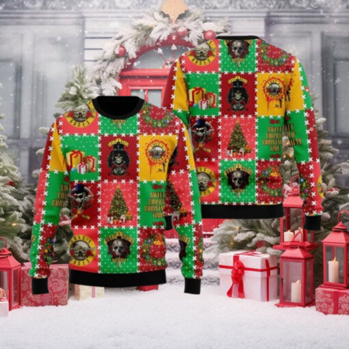 Guns N Roses Sweet Child O Christmas Time Knitted Checker Board Pattern Holiday Theme Ugly Christmas Sweater