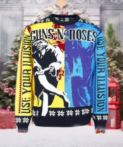 Guns N Roses Use Your Illusion Album Two Sides Split Yellow And Blue Album Cover Ugly Christmas Jumper Sweater