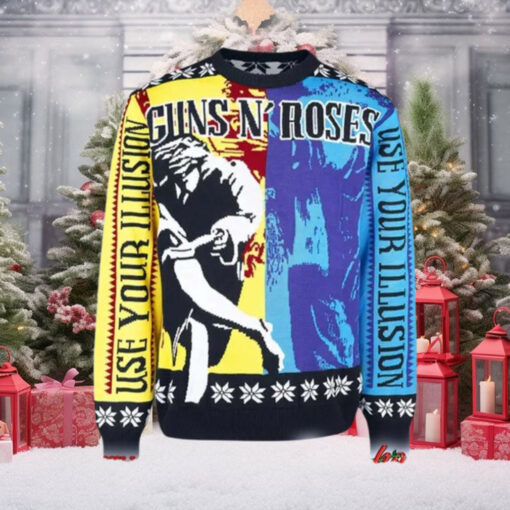 Guns N Roses Use Your Illusion Album Two Sides Split Yellow And Blue Album Cover Ugly Christmas Jumper Sweater