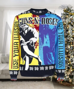 Guns N Roses Use Your Illusion Album Two Sides Split Yellow And Blue Album Cover Ugly Christmas Jumper Sweater