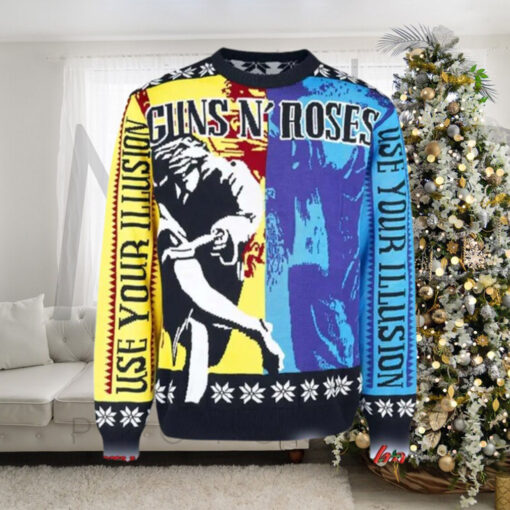 Guns N Roses Use Your Illusion Album Two Sides Split Yellow And Blue Album Cover Ugly Christmas Jumper Sweater