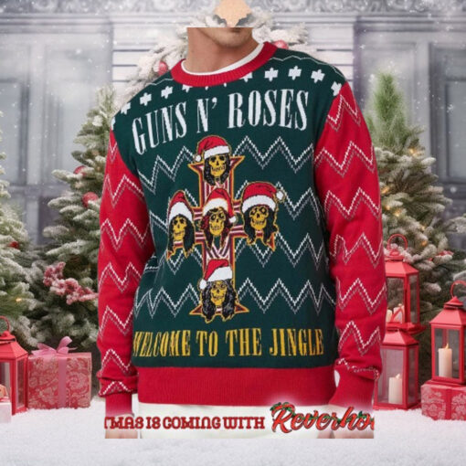 Guns N Roses Welcome To The Jingle Cross Holiday Logo Ugly Christmas Sweater