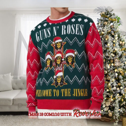 Guns N Roses Welcome To The Jingle Cross Holiday Logo Ugly Christmas Sweater