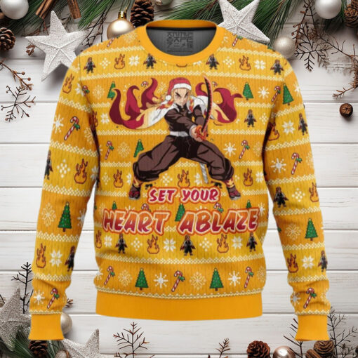 Heart Ablaze Rengoku Demon Slayer Christmas Sweater