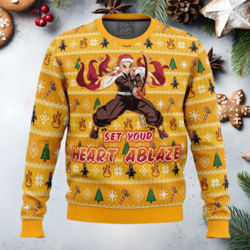 Heart Ablaze Rengoku Demon Slayer Christmas Sweater