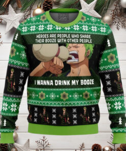 I Wanna Drink My Booze Zoro One Piece Anime Ugly Christmas Sweater