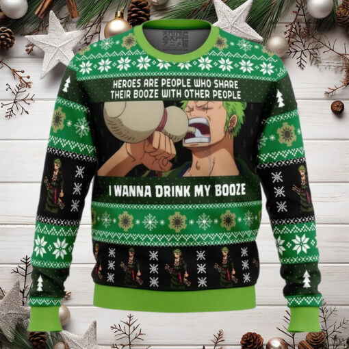 I Wanna Drink My Booze Zoro One Piece Anime Ugly Christmas Sweater