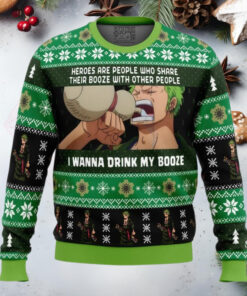 I Wanna Drink My Booze Zoro One Piece Anime Ugly Christmas Sweater