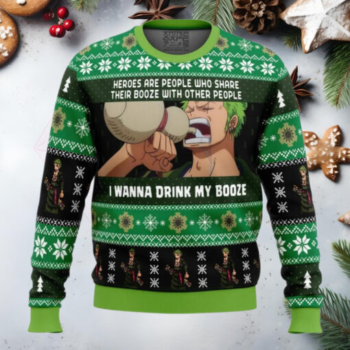 I Wanna Drink My Booze Zoro One Piece Anime Ugly Christmas Sweater