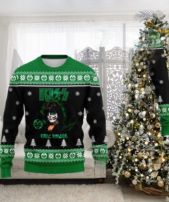 Kiss Band Eric Singer With Signature Green Knitted Ugly Christmas Sweater