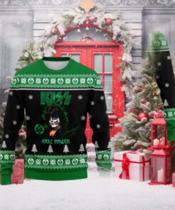 Kiss Band Eric Singer With Signature Green Knitted Ugly Christmas Sweater