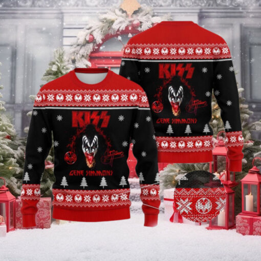 Kiss Band Gene Simmons Bloody Tongue Signature Ugly Christmas Sweater