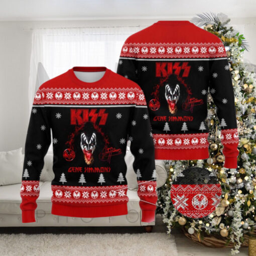 Kiss Band Gene Simmons Bloody Tongue Signature Ugly Christmas Sweater