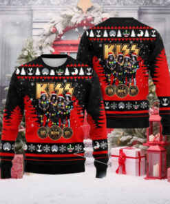 Kiss Band Members With Santa Hats End Of The Road The Final 50 Shows Anniversary Ugly Christmas Sweater