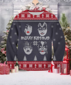 Kiss Band Merry Kissmas Band Member Faces Knitted Snowflakes Pattern Ugly Christmas Sweater