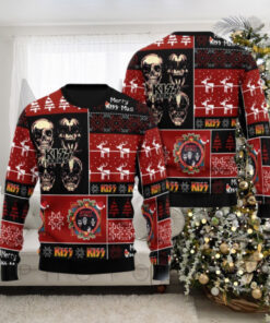 Kiss Band Skull Kiss Army Checker Board Pattern Ugly Christmas Sweater