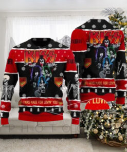 Kiss I Was Made For Loving You Black And Red Knitted Ugly Christmas Sweater