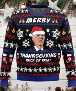 Merry Thanksgiving Biden Anime Ugly Christmas Sweater