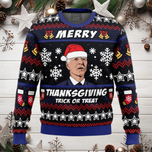 Merry Thanksgiving Biden Anime Ugly Christmas Sweater