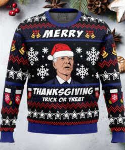 Merry Thanksgiving Biden Anime Ugly Christmas Sweater