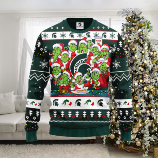 Michigan State Spartans 12 Grinch Xmas Day Ugly Christmas Sweater