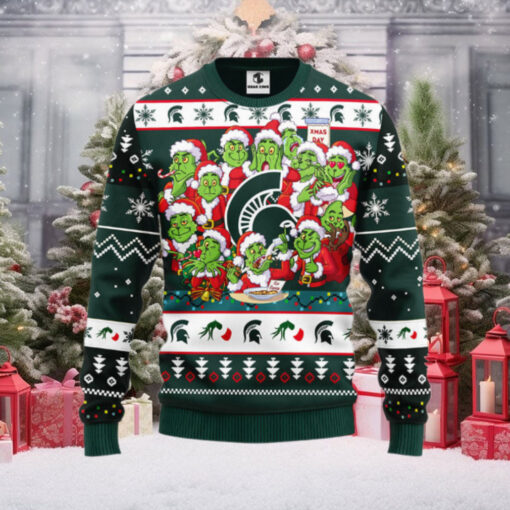 Michigan State Spartans 12 Grinch Xmas Day Ugly Christmas Sweater