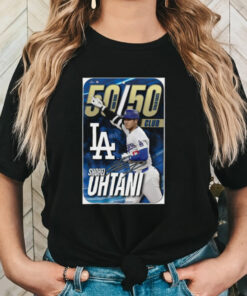 Official MLB Los Angeles Dodgers Shohei Ohtani 50 Home Runs 50 Stolen Bases Club Signature 2024 Poster t shirt