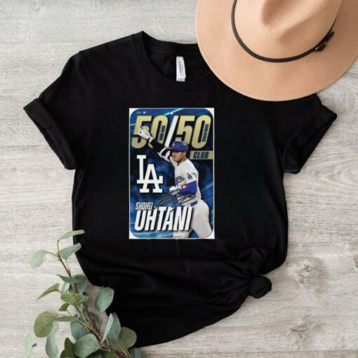 Official MLB Los Angeles Dodgers Shohei Ohtani 50 Home Runs 50 Stolen Bases Club Signature 2024 Poster t shirt