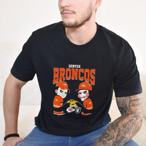 Official Michael Myers And Billy The Puppet X Denver Broncos Pee On NFL Teams Halloween 2024 Shirt