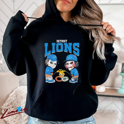 Official Michael Myers And Billy The Puppet X Detroit Lions Pee On NFL Teams Halloween 2024 Shirt