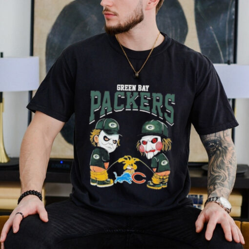 Official Michael Myers And Billy The Puppet X Green Bay Packers Pee On NFL Teams Halloween 2024 Shirt