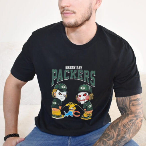 Official Michael Myers And Billy The Puppet X Green Bay Packers Pee On NFL Teams Halloween 2024 Shirt