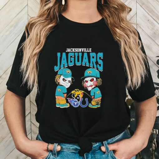 Official Michael Myers And Billy The Puppet X Jacksonville Jaguars Pee On NFL Teams Halloween 2024 Shirt