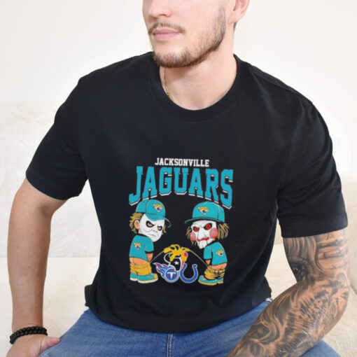 Official Michael Myers And Billy The Puppet X Jacksonville Jaguars Pee On NFL Teams Halloween 2024 Shirt