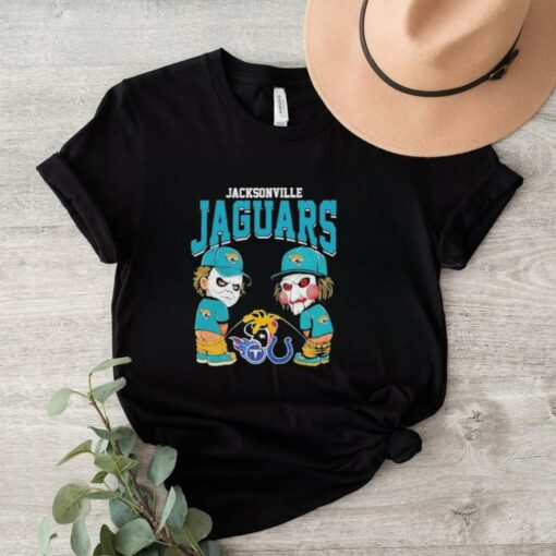 Official Michael Myers And Billy The Puppet X Jacksonville Jaguars Pee On NFL Teams Halloween 2024 Shirt