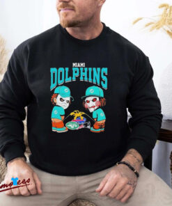 Official Michael Myers And Billy The Puppet X Miami Dolphins Pee On NFL Teams Halloween 2024 Shirt