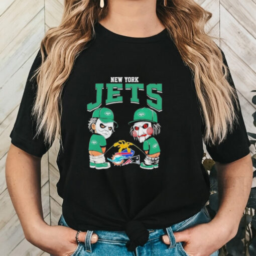 Official Michael Myers And Billy The Puppet X New York Jets Pee On NFL Teams Halloween 2024 Shirt