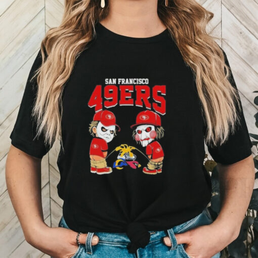 Official Michael Myers And Billy The Puppet X San Francisco 49ers Pee On NFL Teams Halloween 2024 Shirt