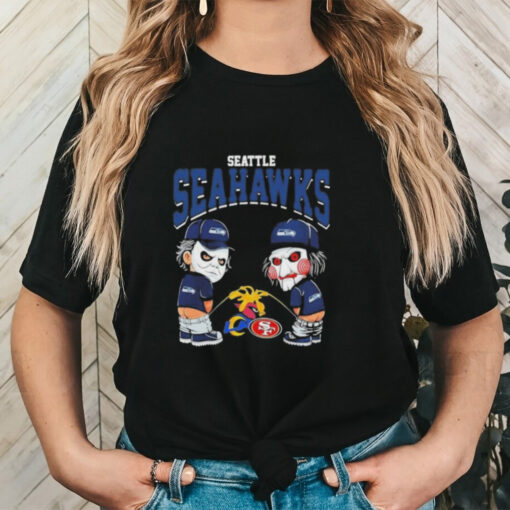 Official Michael Myers And Billy The Puppet X Seattle Seahawks Pee On NFL Teams Halloween 2024 Shirt