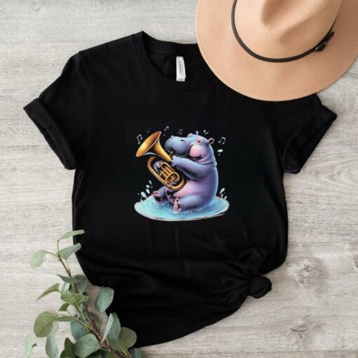 Official Moo Deng Thai Hippopotamus Cute Jazz Trumpet Note Music T Shirt