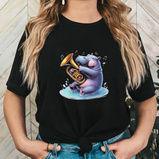 Official Moo Deng Thai Hippopotamus Cute Jazz Trumpet Note Music T Shirt