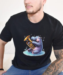 Official Moo Deng Thai Hippopotamus Cute Jazz Trumpet Note Music T Shirt